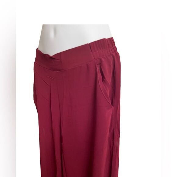 UNIQ Sheer Burgundy Pants with Built In Sheer Shorts Extra Wide Leg Elastic - Picture 3 of 6